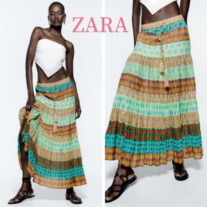 Zara Floral Prairie Multicolored Tier Maxi Skirt L Patchwork Boho Gypsy Festival